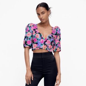 ZARA FLORAL PUFF SLEEVE TOP